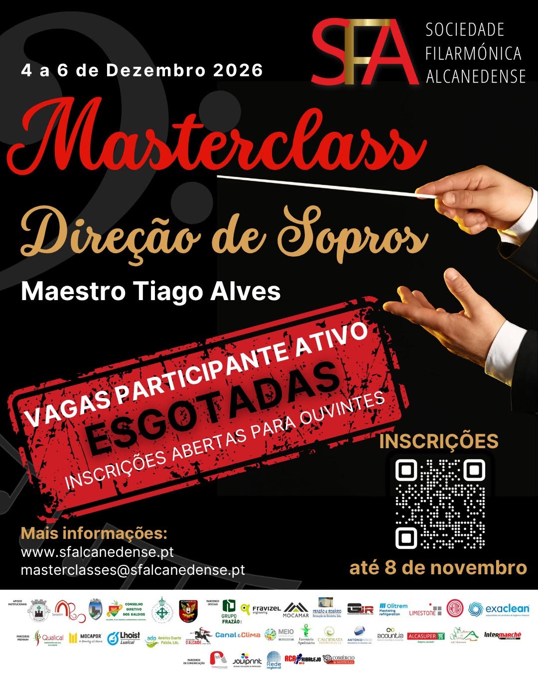 Cartaz I Masterclass de Direção de Sopros 2026 — vagas participantes ativos esgotadas